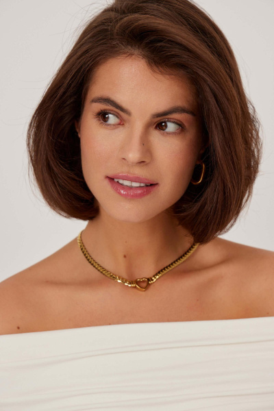 Цепочка с плоским переплетением с сердцем (золото)